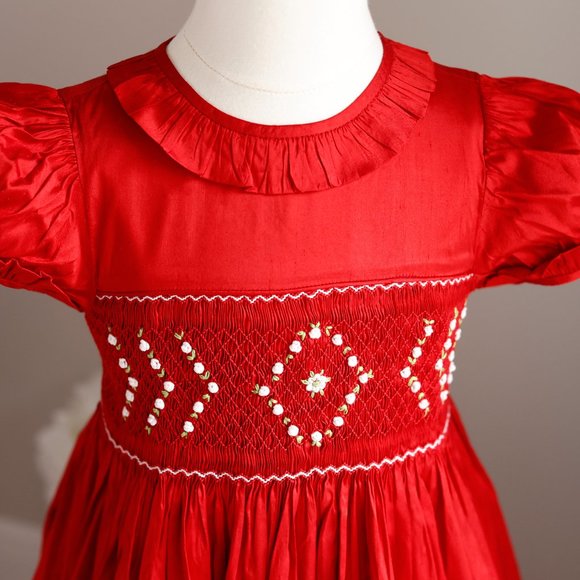 Red Dupioni Silk Dress Girls STUNNING Luli & Me Special Occasion Like New - Picture 2 of 5